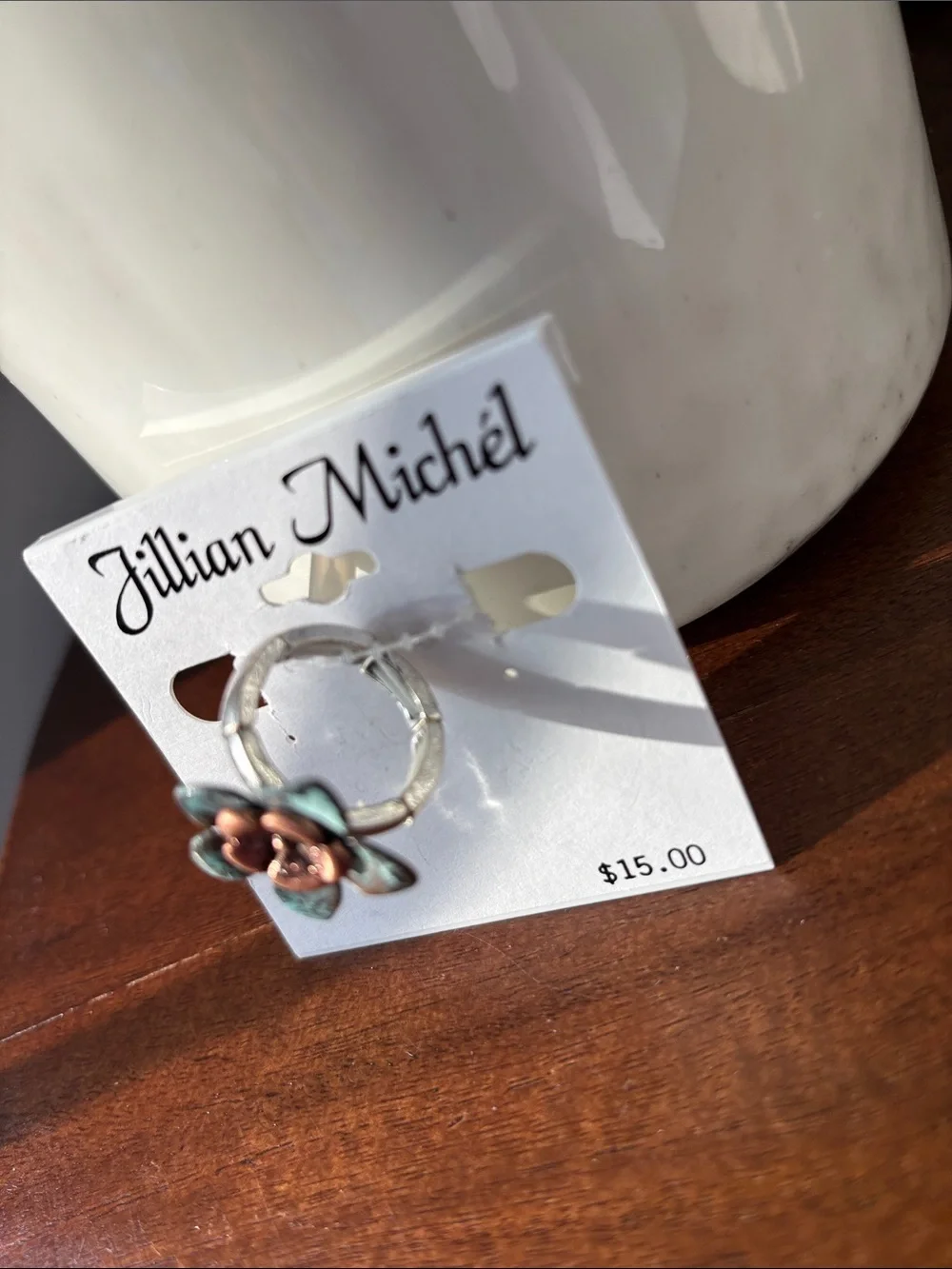Jillian Miche Turquoise & Coppertone patina Flower stretch  ring